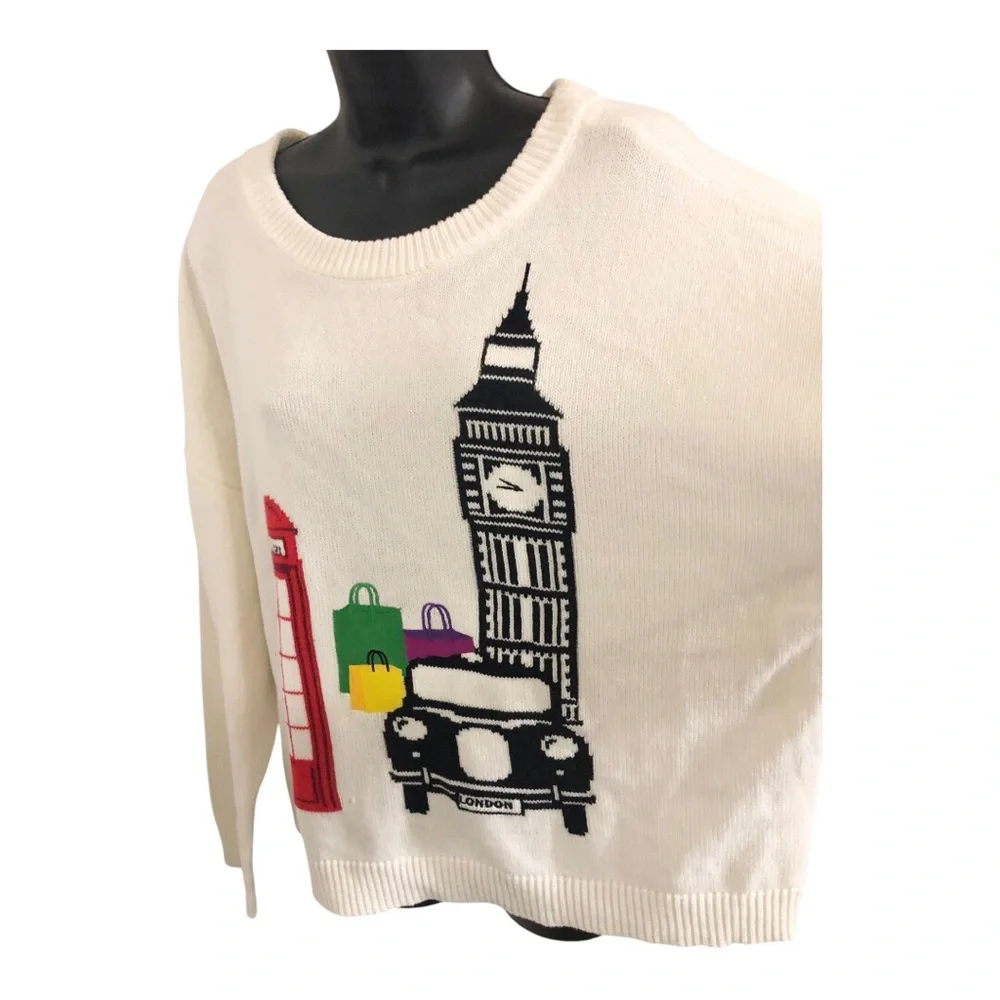 Offwhite London cityscape London Taxi Big Ben Red phone‎ booth printed sweater